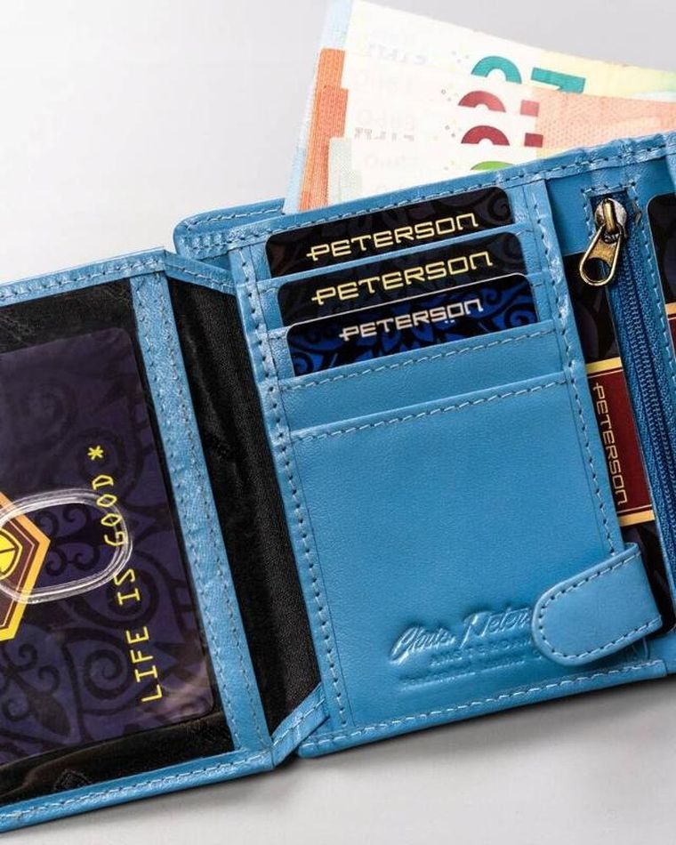 Portfel, niebieski, skórzany, Peterson