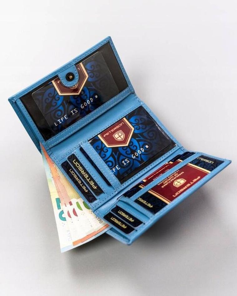 Portfel, niebieski, skórzany, Peterson