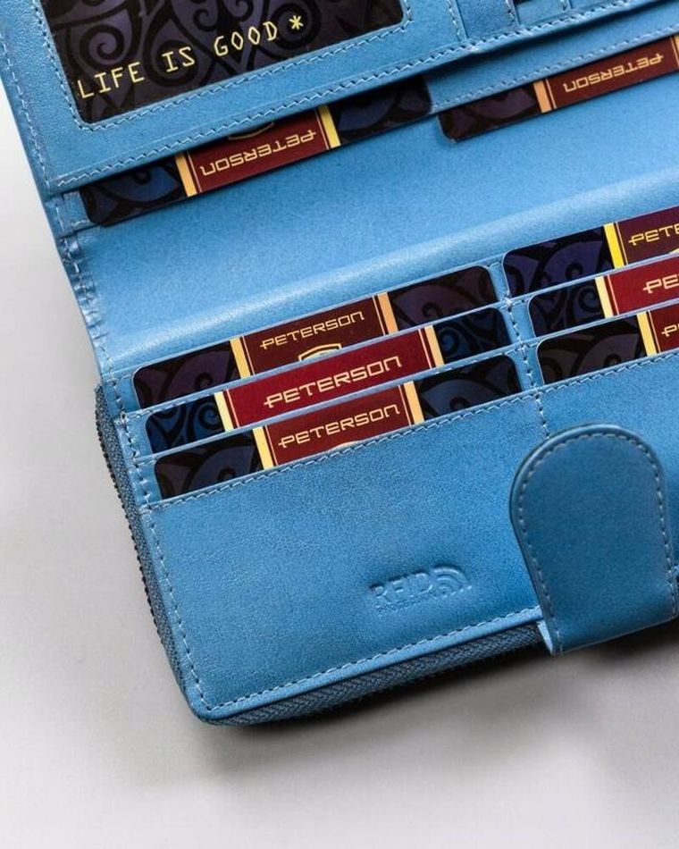 Portfel, niebieski, skórzany, Peterson