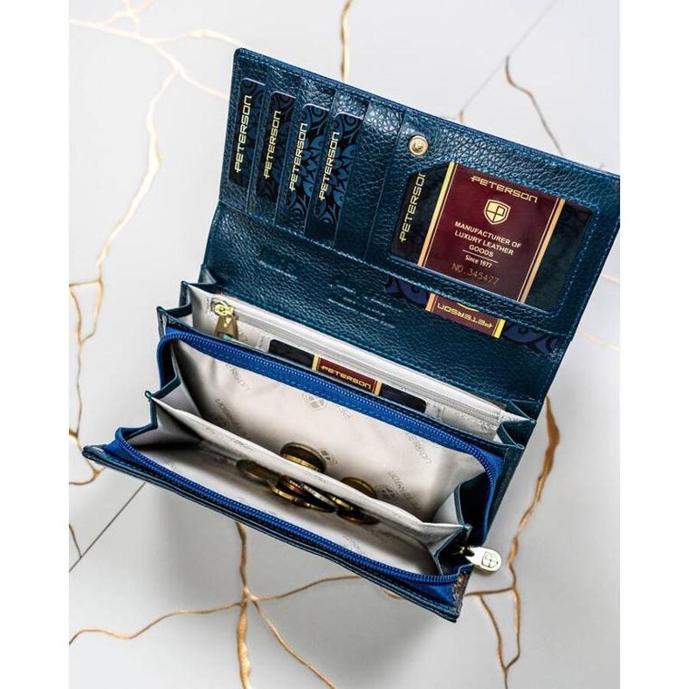 Portfel, niebieski, skórzany, Peterson