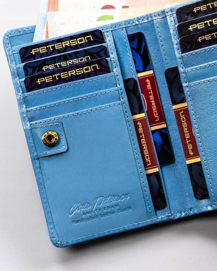 Portfel, niebieski, skórzany, RFID, Peterson