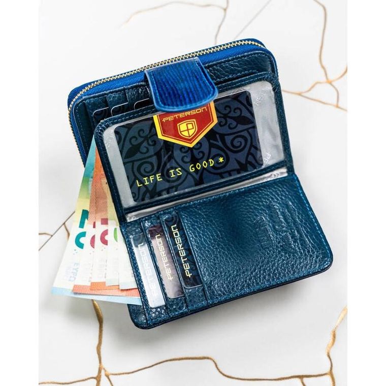 Portfel, niebieski, skórzany, RFID, Peterson