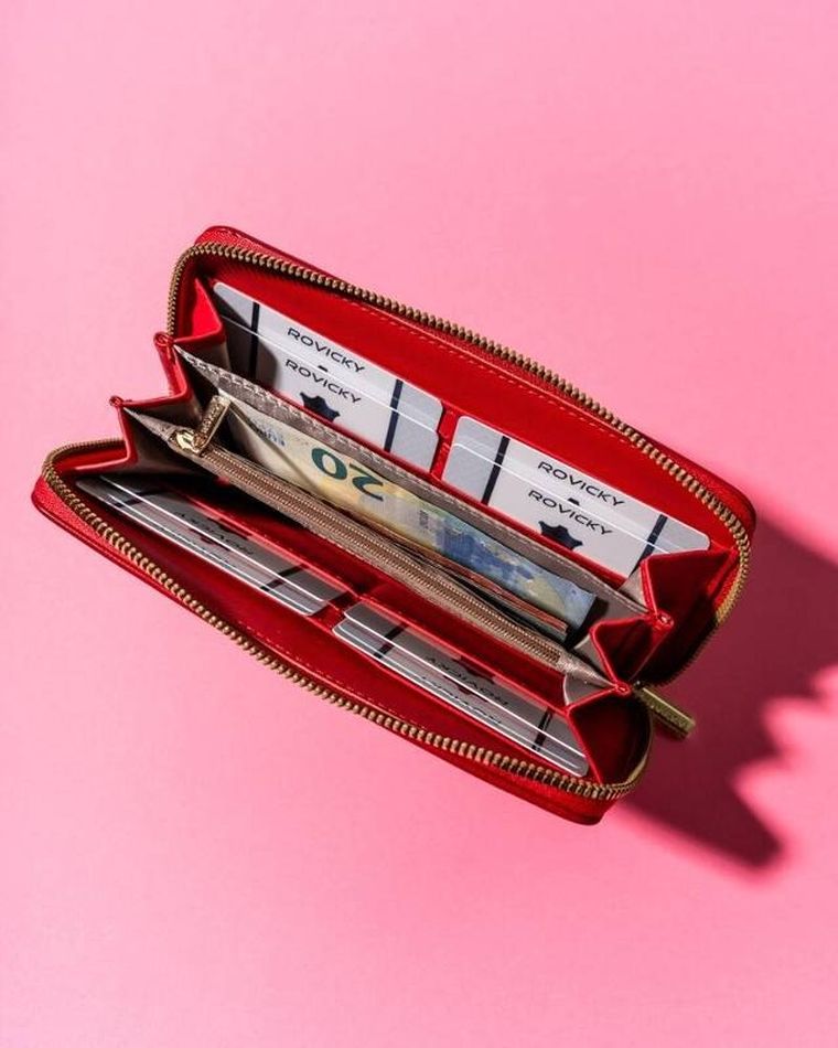 Portfel-piórnik, czerwony, skóra ekologiczna, Rovicky