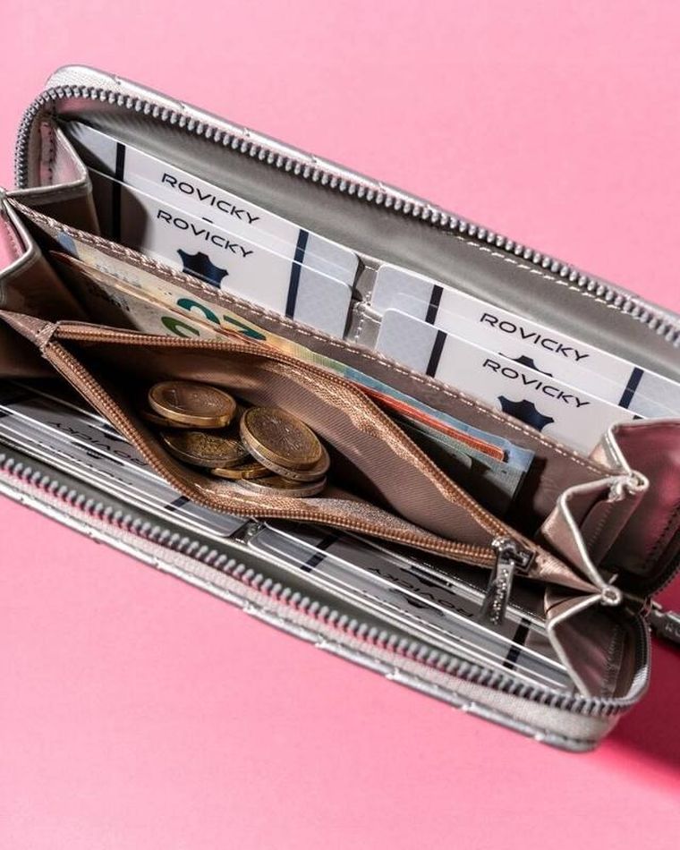 Portfel-piórnik, srebrny, skóra ekologiczna, Rovicky