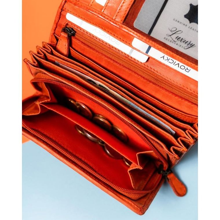Portfel, pomarańczowy, skórzany, RFID, Rovicky