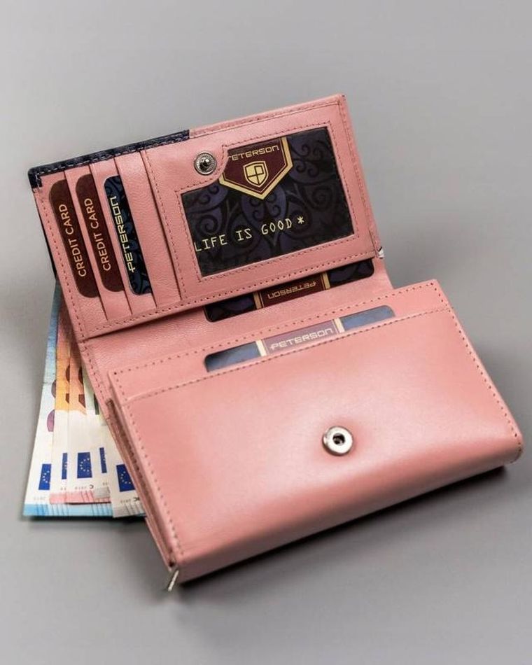 Portfel, różowy, skórzany, Peterson