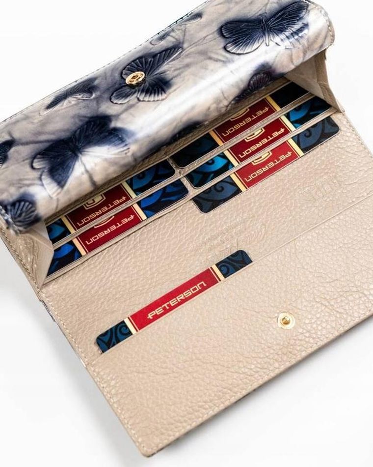 Portfel, srebrno-niebieski, skórzany, RFID, Peterson