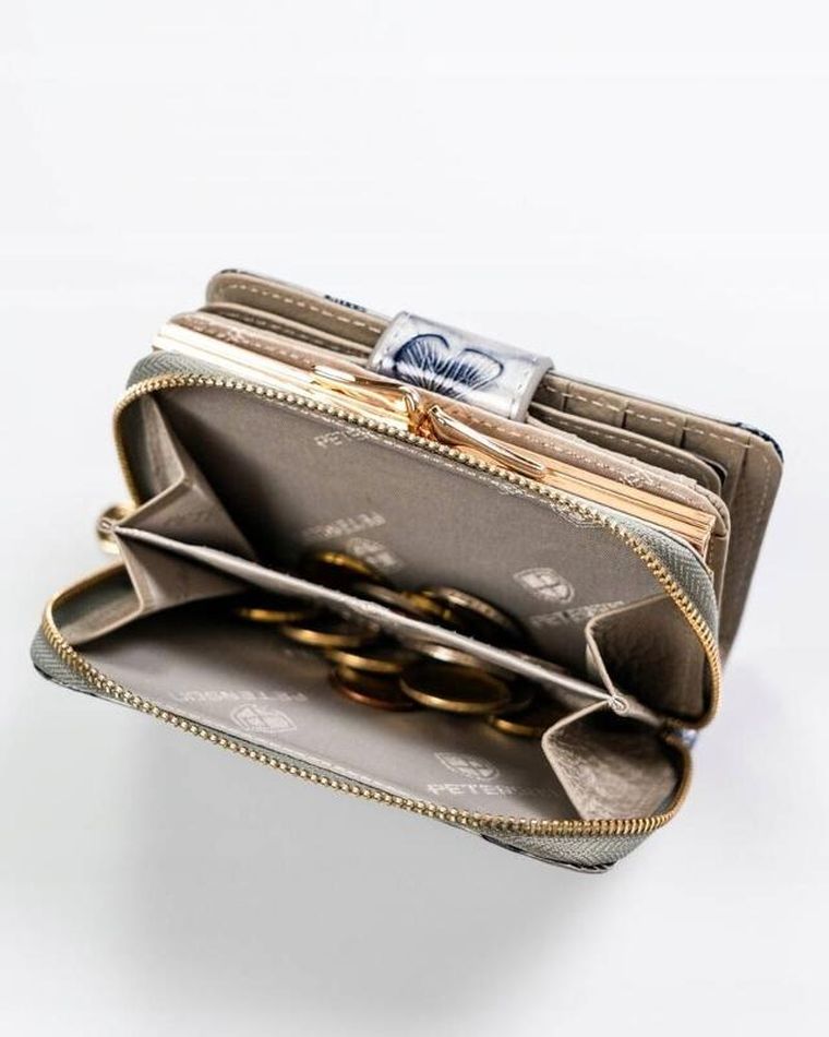 Portfel, srebrno-niebieski, skórzany, RFID, Peterson