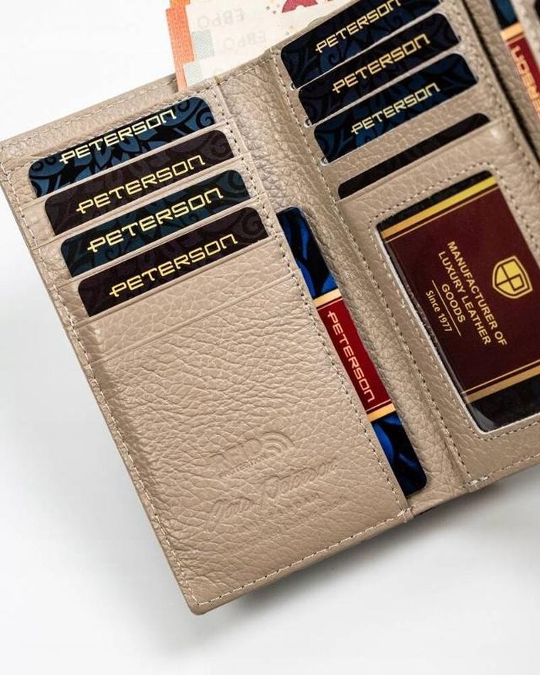 Portfel, srebrno-niebieski, skórzany, RFID, Peterson
