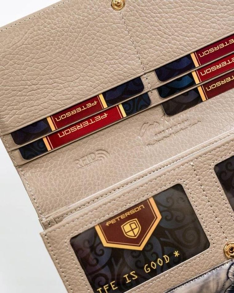 Portfel, srebrno-niebieski, skórzany, RFID, Peterson