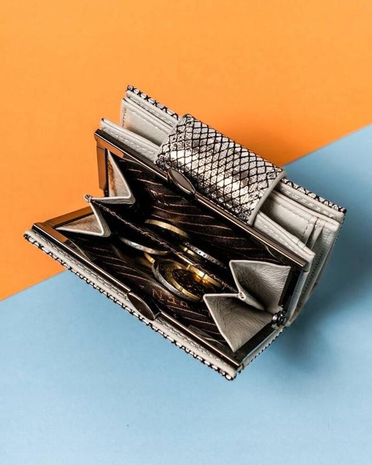 Portfel, srebrny, skórzany, Lorenti