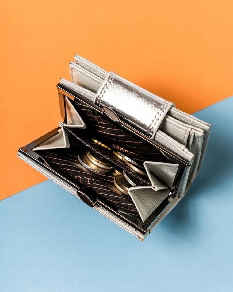 Portfel, srebrny, skórzany, Lorenti