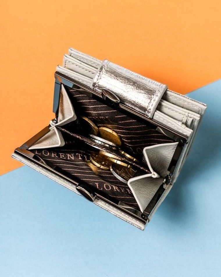 Portfel, srebrny, skórzany, Lorenti