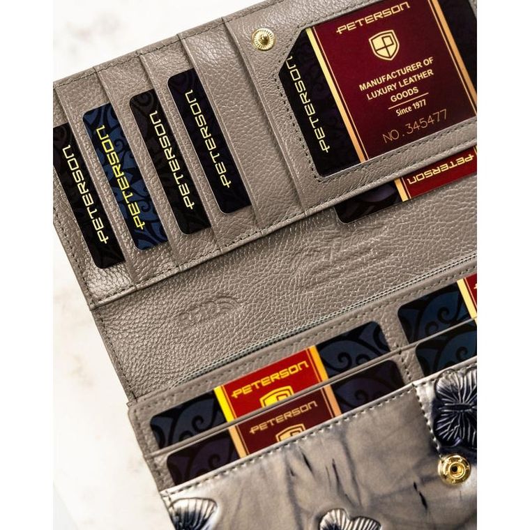 Portfel, srebrny, skórzany, Peterson