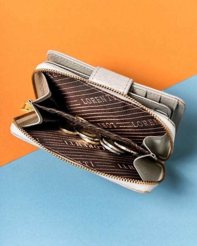 Portfel, srebrny, skórzany, RFID, Lorenti