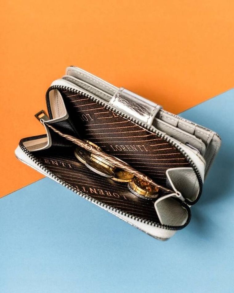 Portfel, srebrny, skórzany, RFID, Lorenti