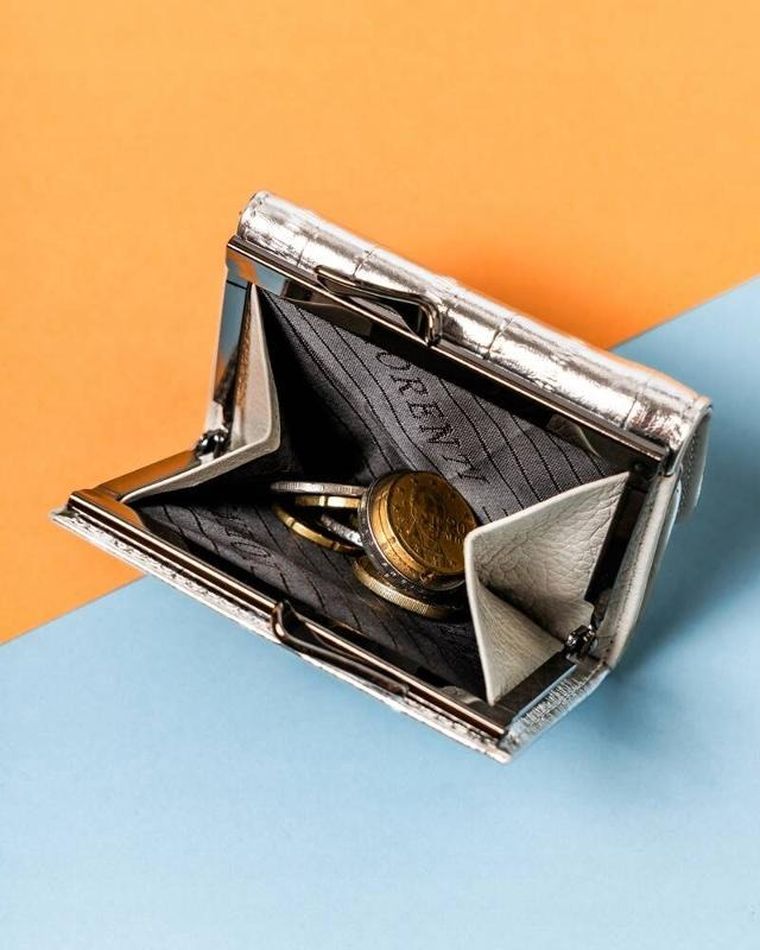 Portfel, srebrny, skórzany, RFID, Lorenti