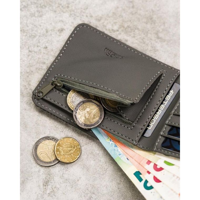 Portfel, szary, skóra ekologiczna, RFID, Peterson