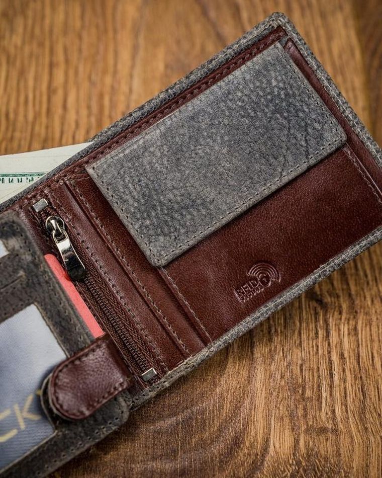 Portfel, szary, skórzany, Forever Young