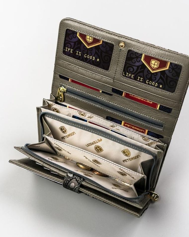 Portfel, szary, skórzany, Peterson
