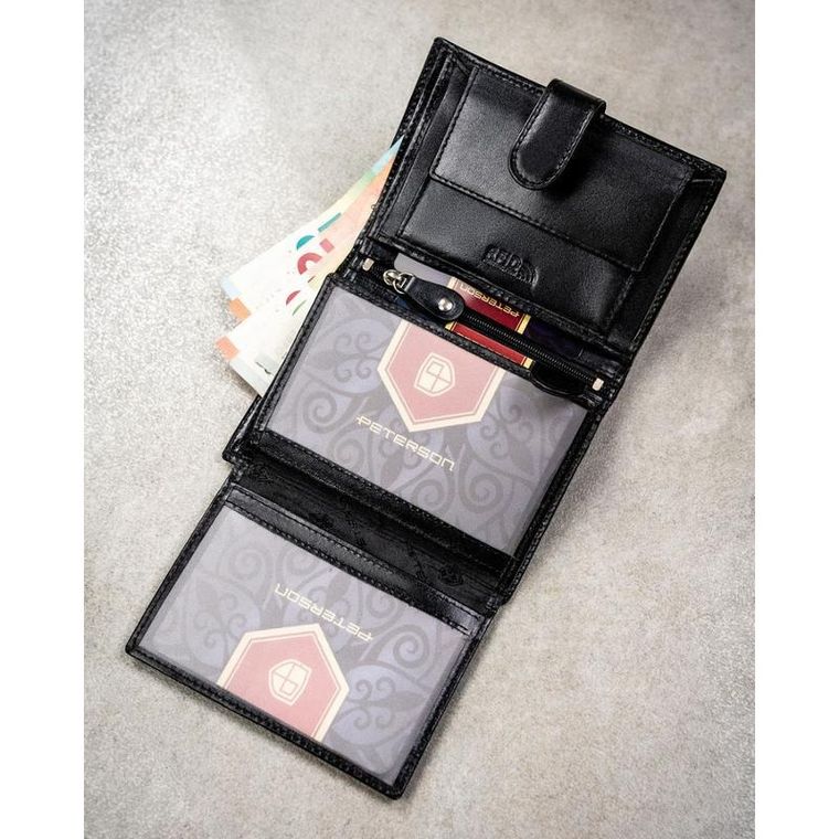 Portfel z brelokiem, czarny, skórzany, Peterson