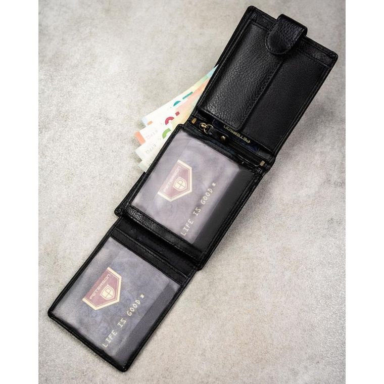 Portfel z brelokiem, czarny, skórzany, Peterson