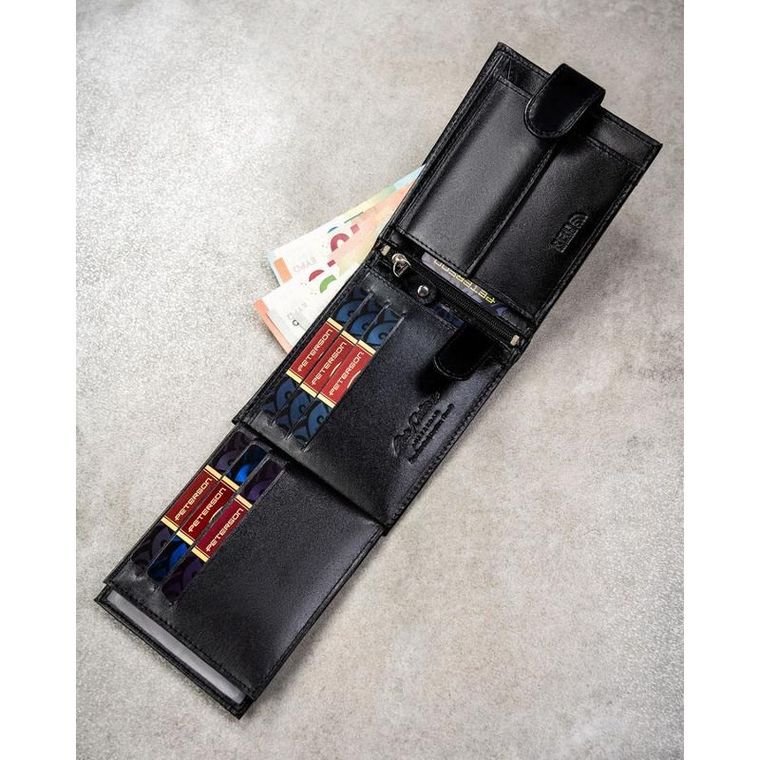 Portfel z brelokiem, czarny, skórzany, Peterson