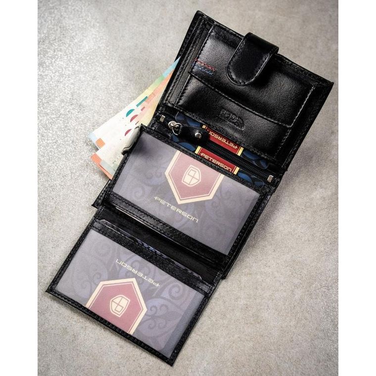 Portfel z brelokiem, czarny, skórzany, Peterson