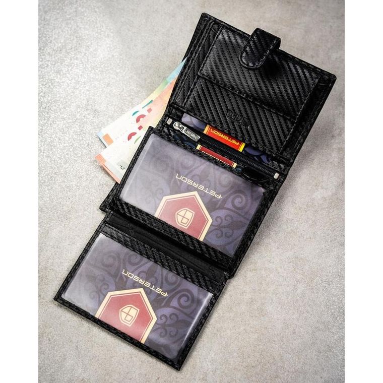 Portfel z brelokiem, czarny, skórzany, Peterson