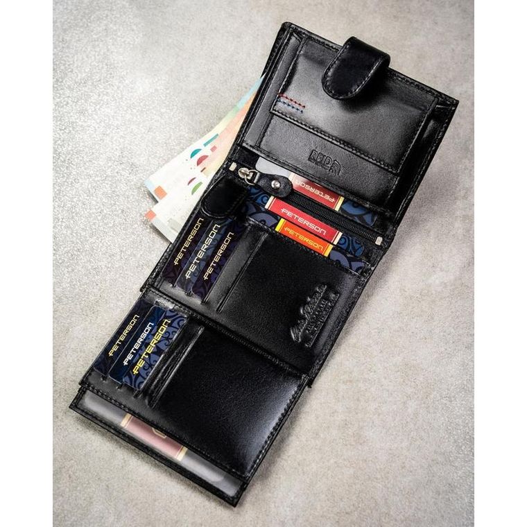 Portfel z brelokiem, czarny, skórzany, Peterson