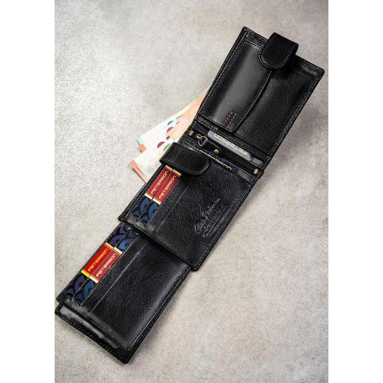 Portfel z brelokiem, czarny, skórzany, Peterson