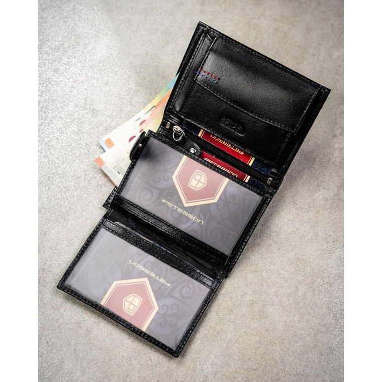 Portfel z brelokiem, czarny, skórzany, Peterson