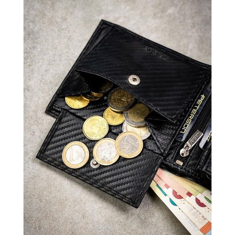 Portfel z brelokiem, czarny, skórzany, Peterson