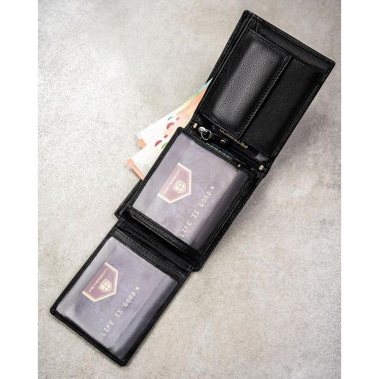 Portfel z brelokiem, czarny, skórzany, Peterson