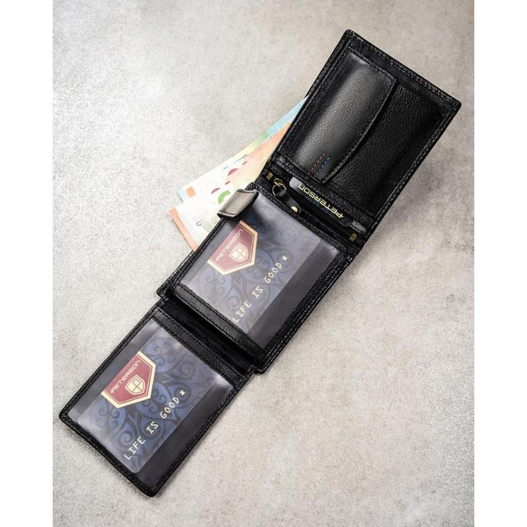 Portfel z brelokiem, czarny, skórzany, Peterson