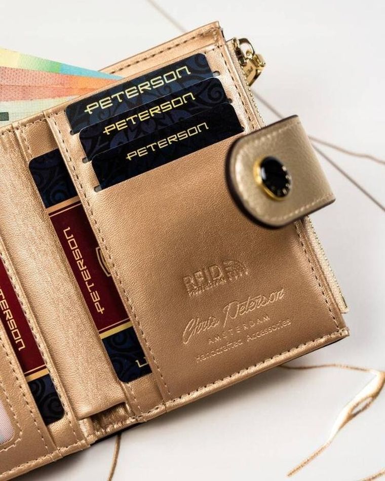 Portfel, złoty, skóra ekologiczna, Peterson