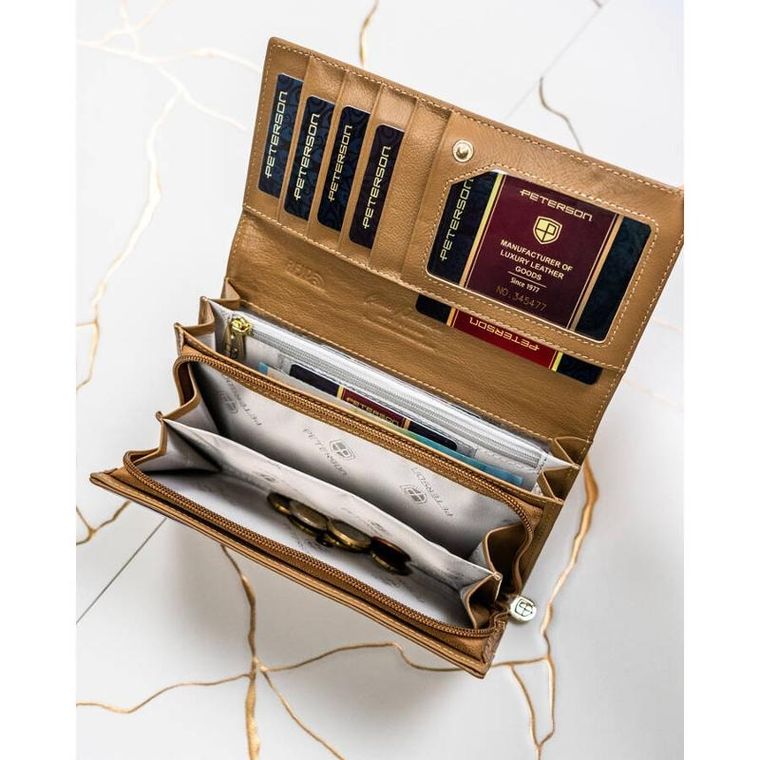 Portfel, złoty, skórzany, Peterson