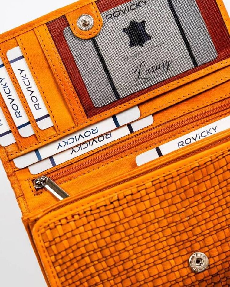 Portfel, żółty, skórzany, RFID, Rovicky