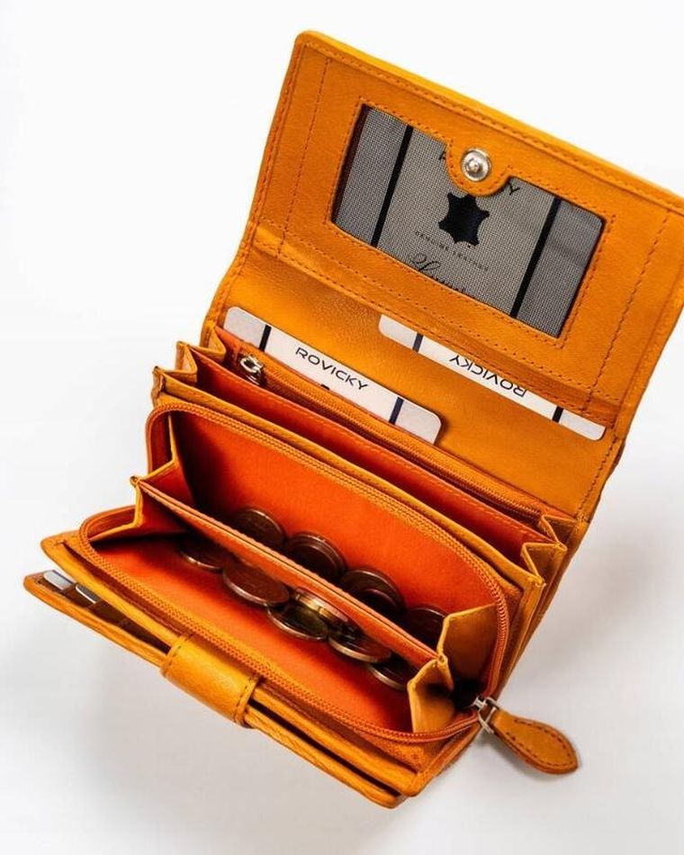 Portfel, żółty, skórzany, RFID, Rovicky
