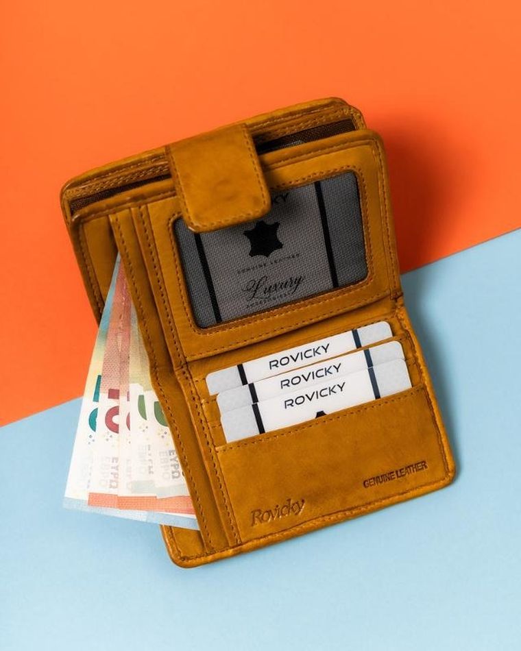 Portfel, żółty, skórzany, Rovicky