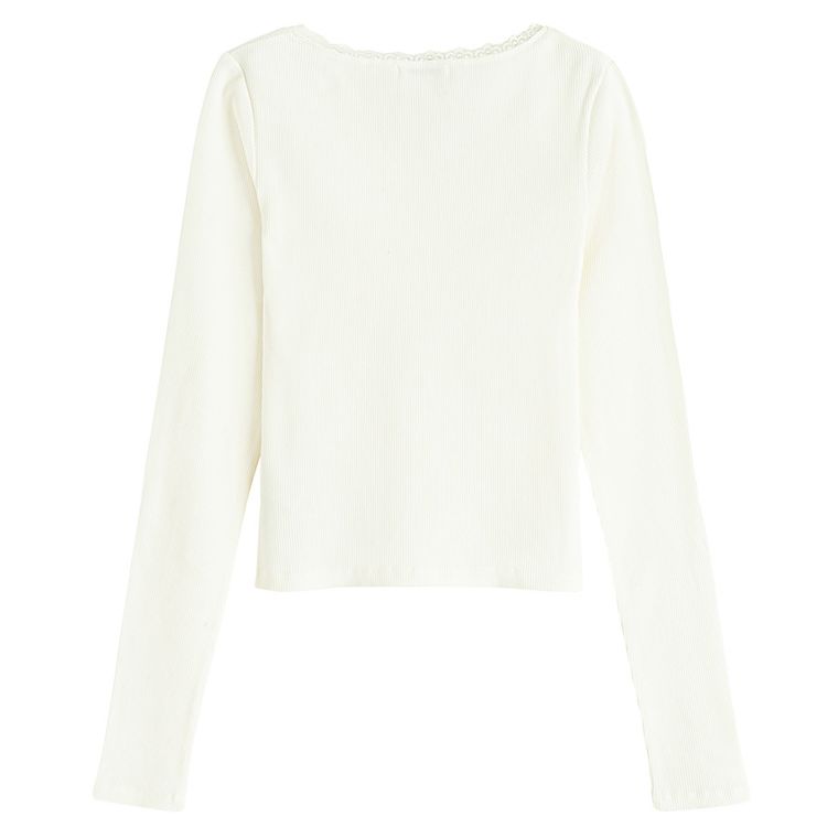 Prążkowana bluzka ecru z koronką NOWEAR