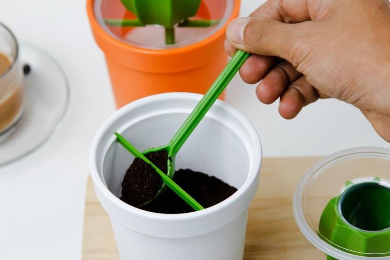 Qualy, Cacnister, pojemnik z łyżeczką na kawę, kaktus, biało-zielony