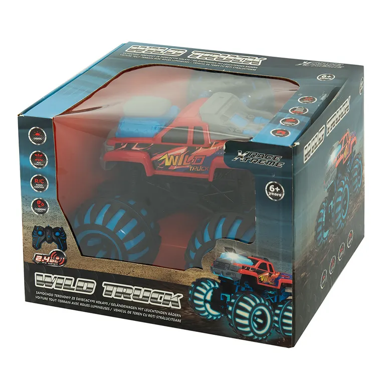 Race Xtreme, Wild Truck, samochód terenowy ze świecącymi kołami, pojazd zdalnie sterowany, 1:12