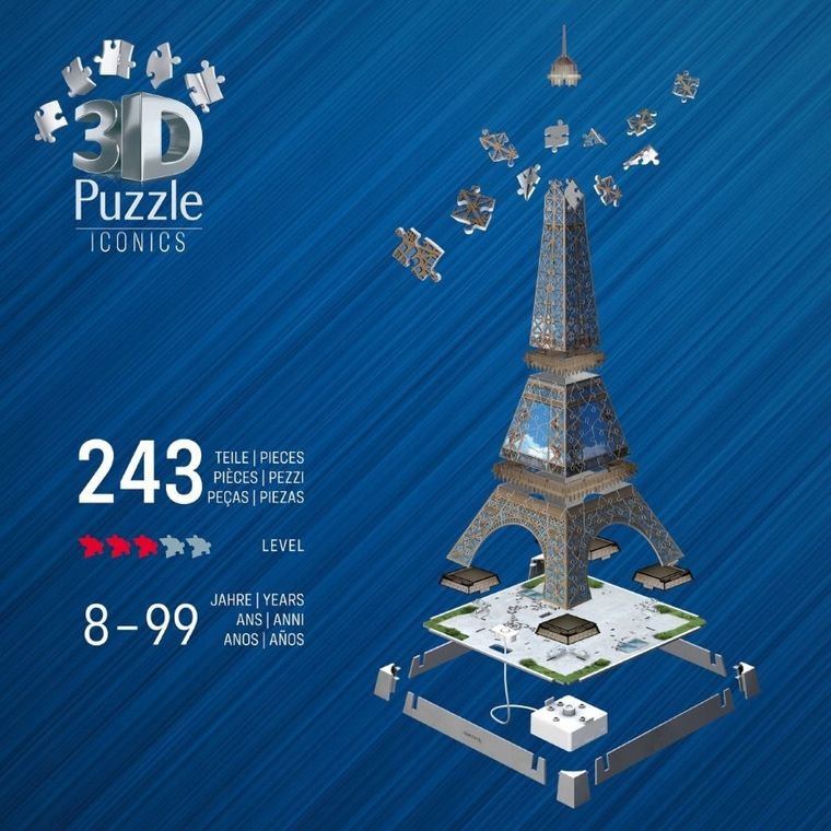 Ravensburger, Iconics, Wieża Eiffla, puzzle 3D LED, 224 elementy