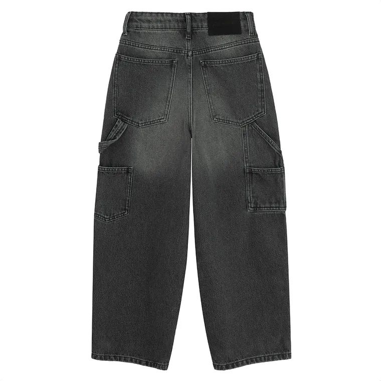 Regulowane grafitowe jeansy unisex o kroju super baggy NOWEAR