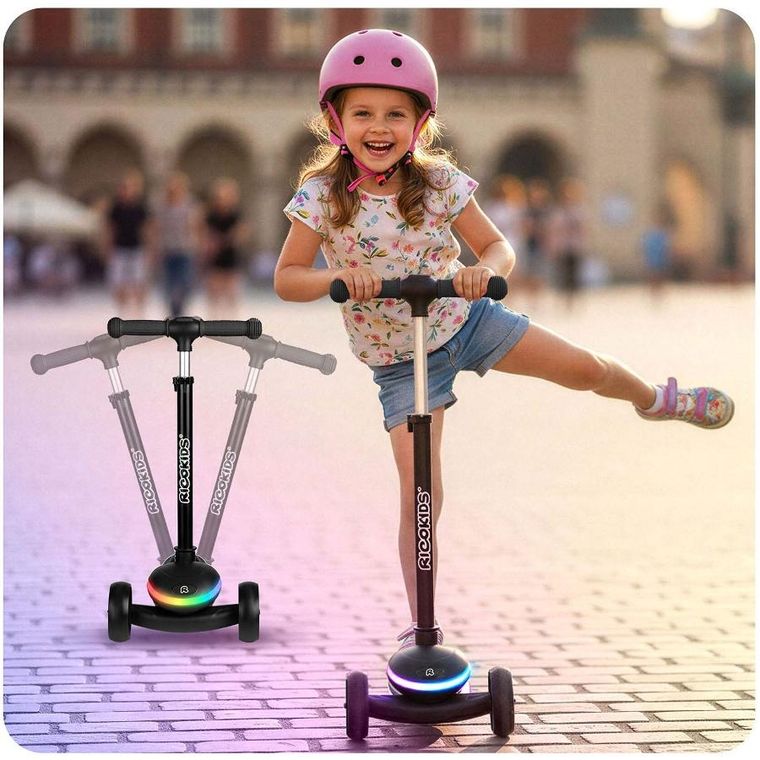 Ricokids, Leddi, hulajnoga 3-kołowa, balansowa, LED, czarna