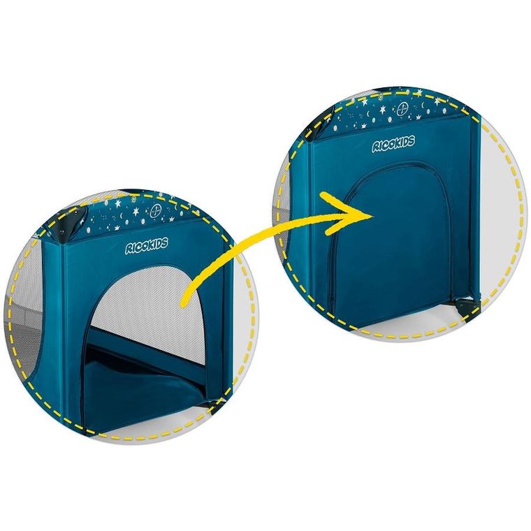 Ricokids, RK-240, łóżeczko turystyczne, z materacem i torbą, granatowe, 125-65-78 cm