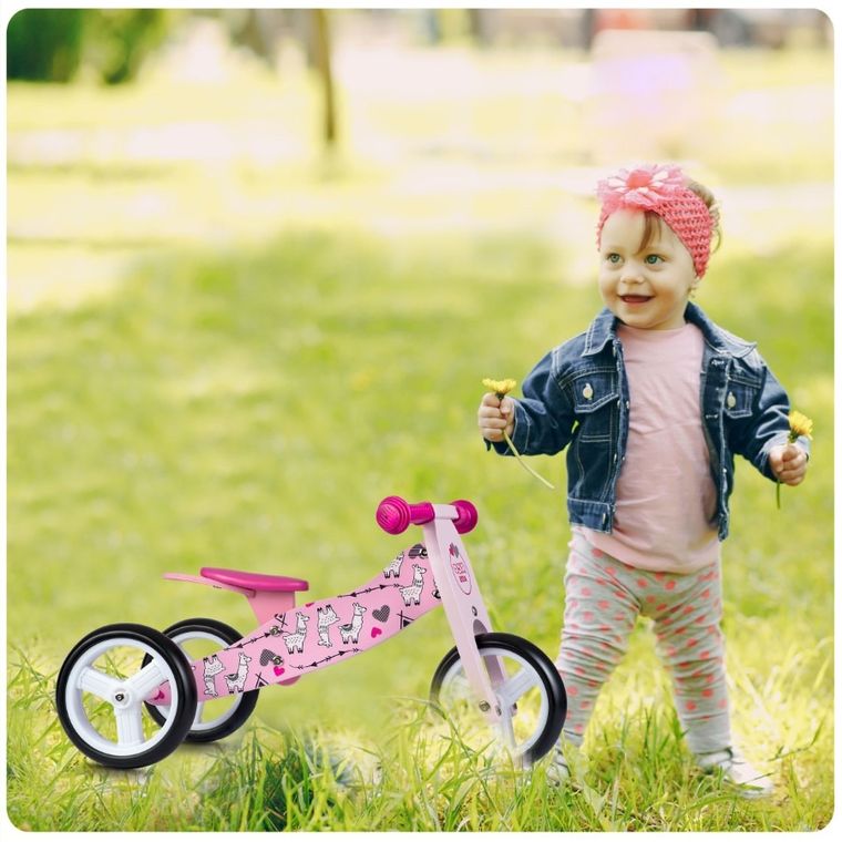 Ricokids, rowerek biegowy, trójkołowy, drewniany, różowy