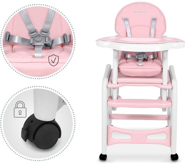 Ricokids, Sinco, krzesełko do karmienia, 5w1, różowe
