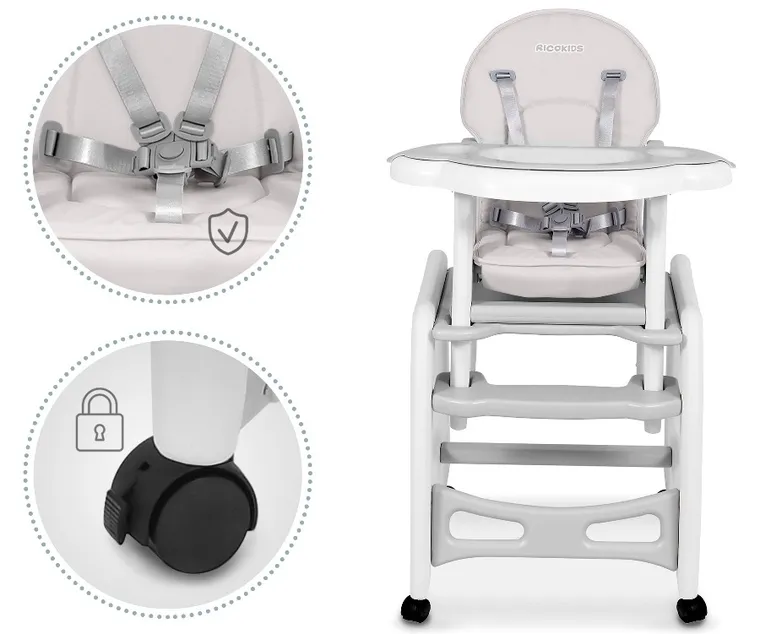 Ricokids, Sinco, krzesełko do karmienia, 5w1, szare